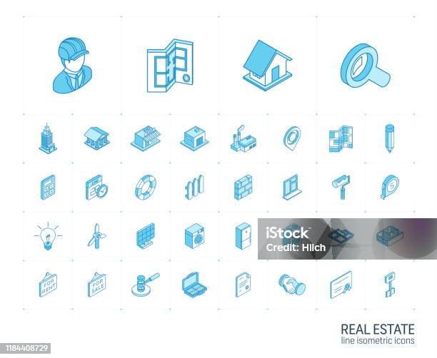 Real Estste Und Rent Apartment Isometrische Liniensymbole 3dvektor Stock Vektor Art und mehr Bilder von Icon