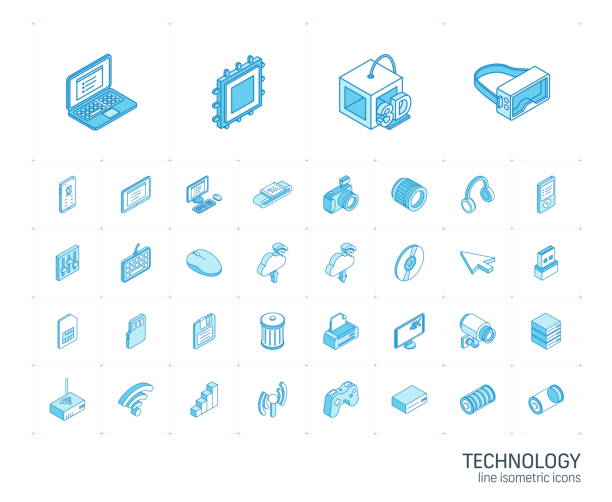 ilustrações de stock, clip art, desenhos animados e ícones de digital technology isometric line icons. 3d vector - interface icons flash