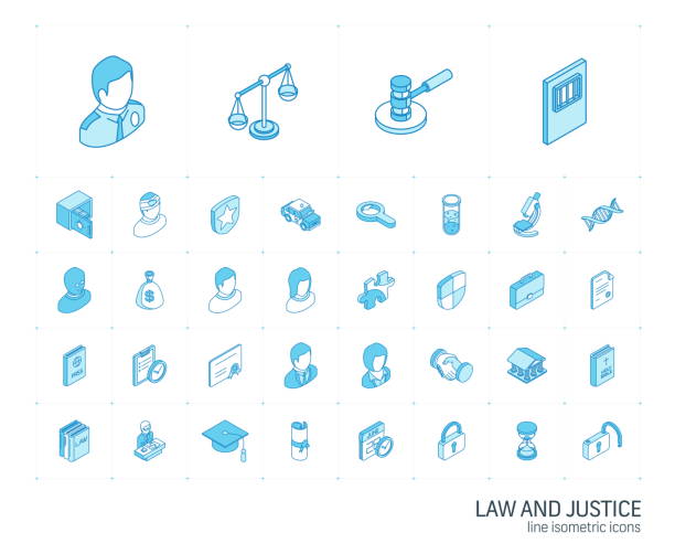 Justice and Law isometric line icons. 3d vector vector art illustration