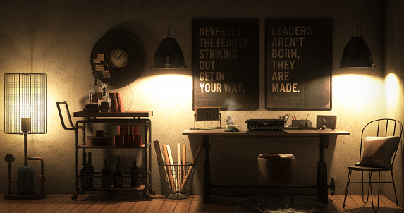 Digitally generated cozy industrial style home office interior design.

The scene was rendered with photorealistic shaders and lighting in Autodesk® 3ds Max 2016 with V-Ray 3.6 with some post-production added.