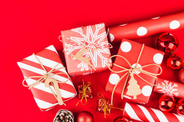 istock Christmas background with gift boxes,  Preparation for holidays. Top view with copy space. 1184409805