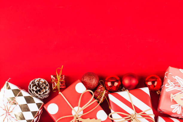 istock Christmas background with gift boxes,  Preparation for holidays. Top view with copy space. 1184410374