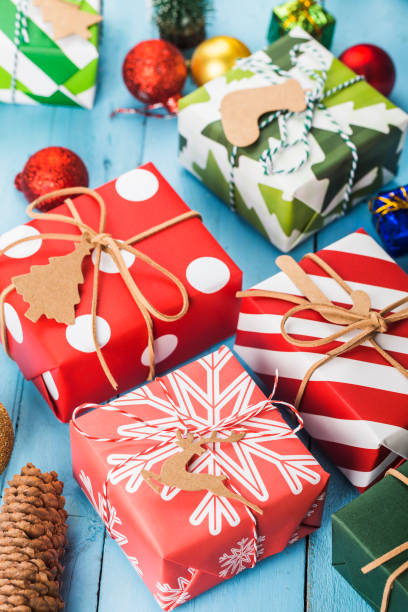 istock Christmas background with gift boxes,  Preparation for holidays. Top view with copy space. 1184410982