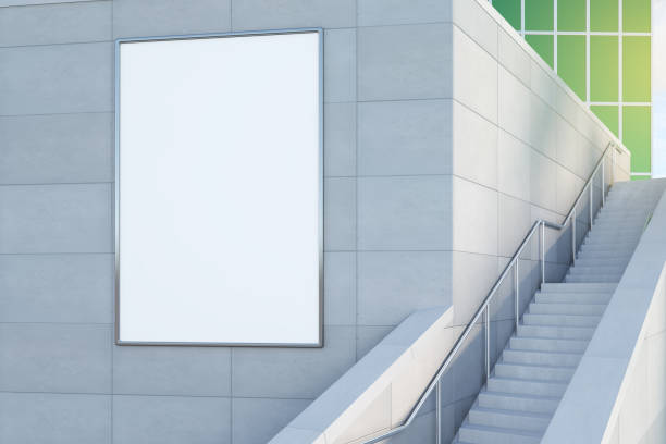 istock Bright concrete exterior with banner 1184416017