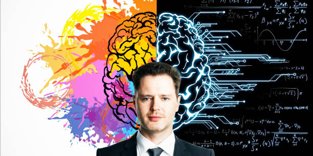 istock Businesswoman with brain sketch 1184416635