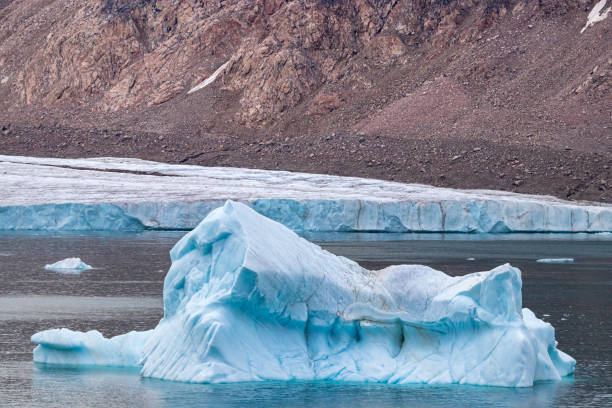 iceberg vicino al bordo di un ghiacciaio nell'isola di ellesmere, parte della regione di qikiqtaaluk nel territorio canadese del nunavut. - ellesmere island foto e immagini stock