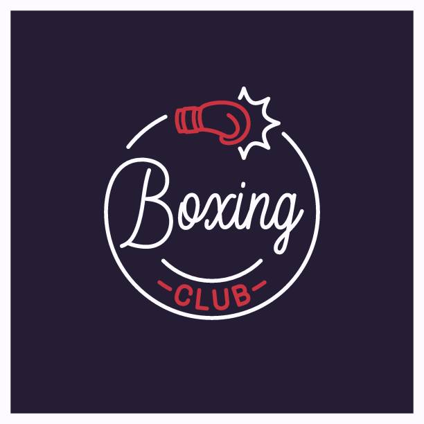 illustrations, cliparts, dessins animés et icônes de club de boxe. logo linéaire rond du gant de boxe sur le fond noir - boxing glove sports glove isolated old