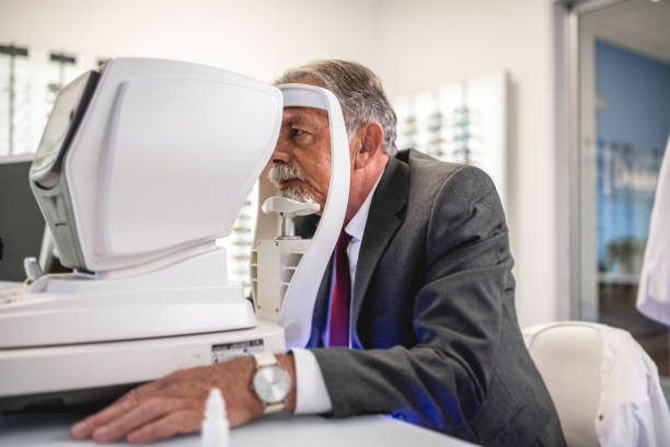 istock Senior man getting an eye exam at a clinic 1184419922