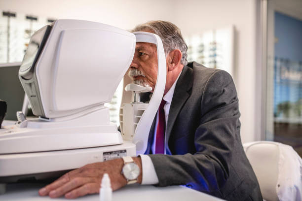 istock Senior man getting an eye exam at a clinic 1184420038