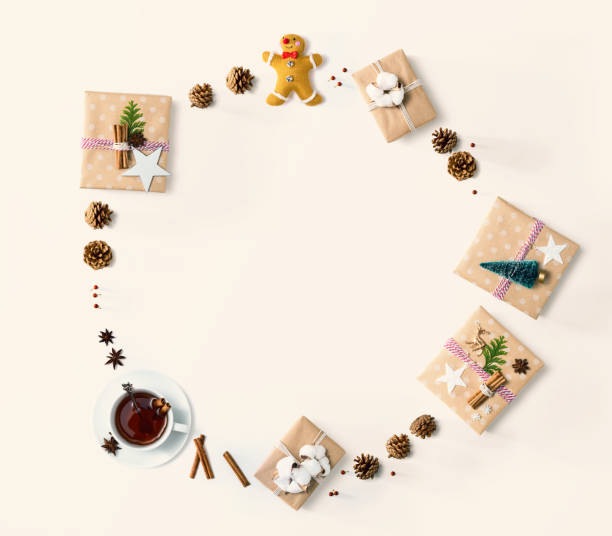 istock Handmade Christmas gift boxes with ornaments 1184421525