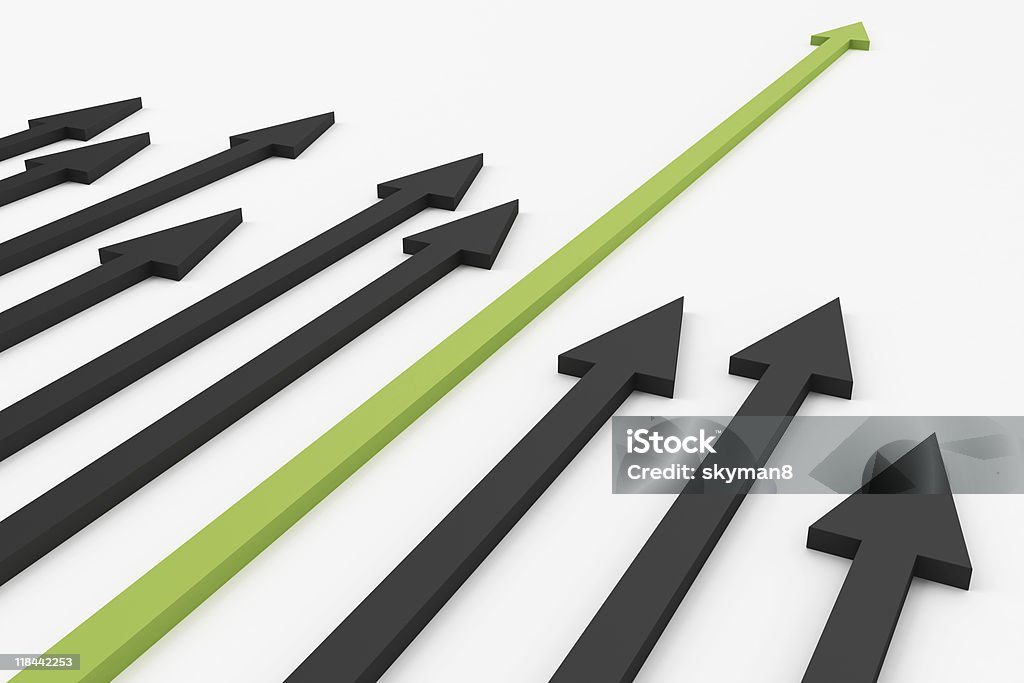 3D render of arrows pointing in one direction  Growth Stock Photo