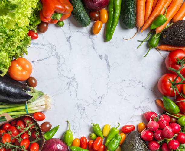 istock Fresh vegetables with circle in the center for copy space 1184422580