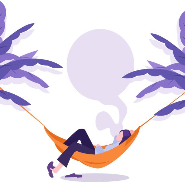 illustration of a person sleeping in a hammock Flat vector illustration for editable resting illustrations stock illustrations