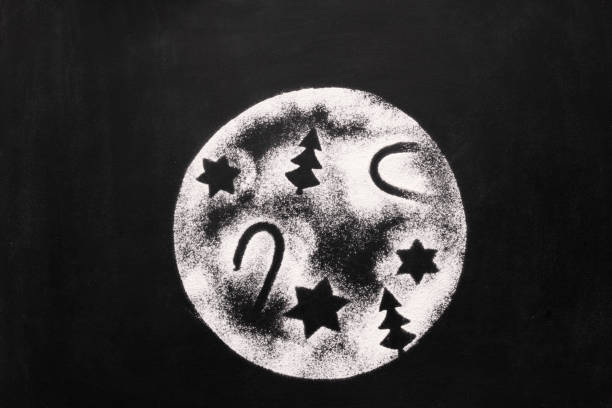 istock Moon with holiday figures of sugar on chalkboard 1184425145