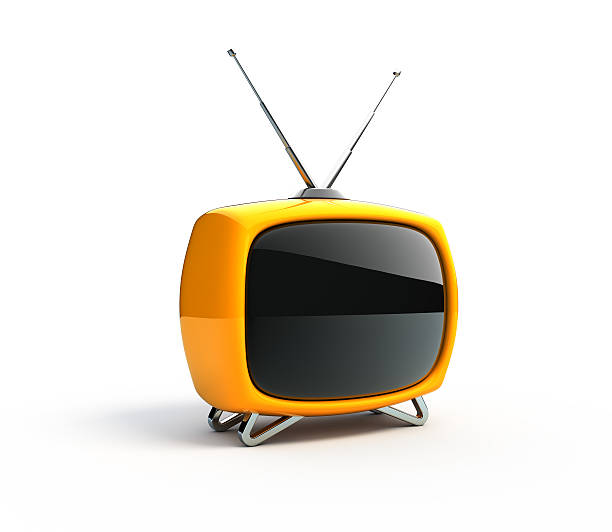 istock Yellow and black vintage television on a white background 118442771