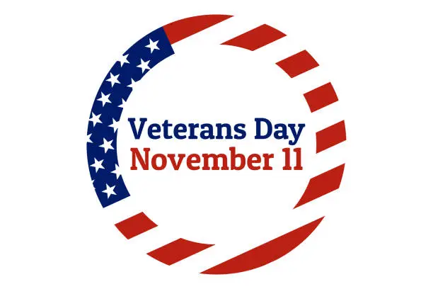 Vector illustration of Veterans Day holiday background with national flag of the United States of America. Annual celebrated every November 11. Template for banner, card, poster. EPS10 vector illustration.