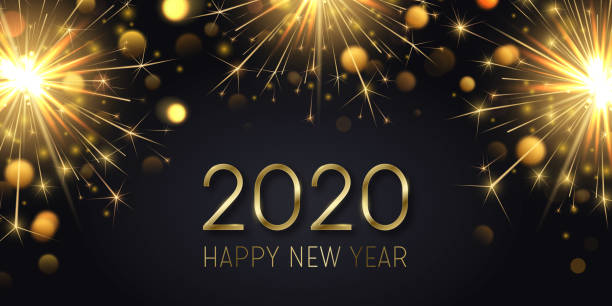 istock Happy New Year background with realistic sparkler and light effects. Vector poster with golden bengal lights. 1184437900