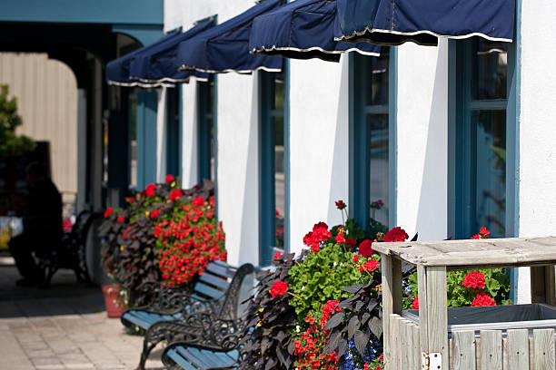 istock Front of a restaurant with flowers and benches 118444241