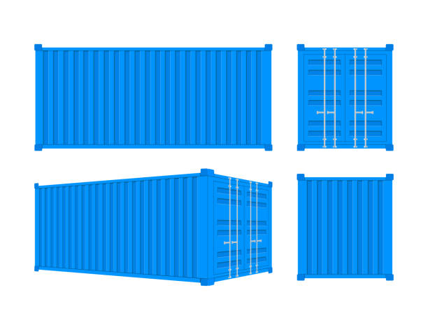 ilustrações de stock, clip art, desenhos animados e ícones de blue shipping cargo container twenty and forty feet. for logistics and transportation. vector stock illustration. - porto built structure commercial dock port wine