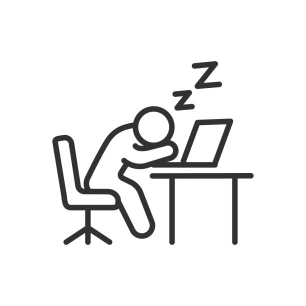 ilustrações de stock, clip art, desenhos animados e ícones de man sleeping with laptop. line with editable stroke - people director editorial computer icon