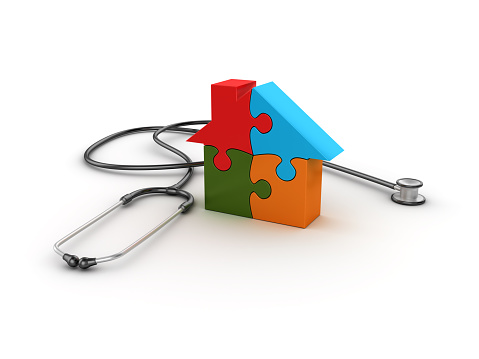 Stethoscope with Puzzle House - White Background - 3D Rendering