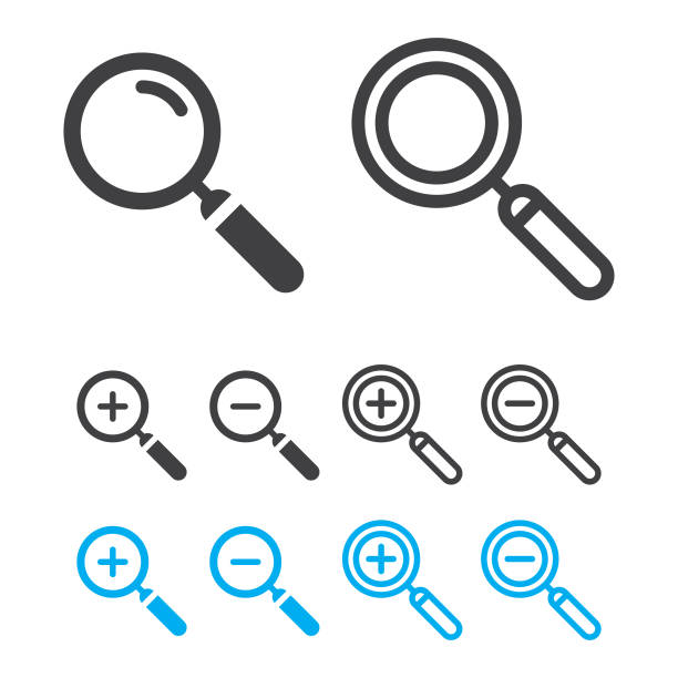 Magnifying Glass or Search Icon Set and Zoom In, Zoom Out Vector Design. Vector Illustration EPS 10 File. zoom effect stock illustrations