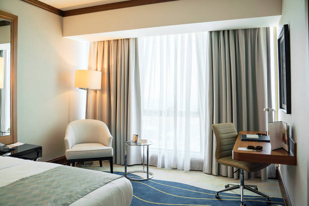 istock Luxury, modern hotel room design 1184449580