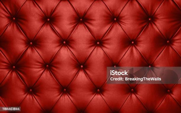 Red Leather Capitone Background Texture Stock Photo - Download Image Now - Full Frame, Textured, Leather