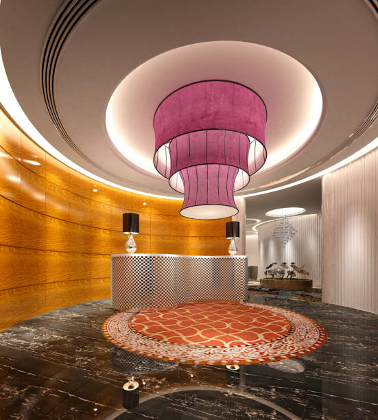 istock 3d render of luxury hotel lobby and reception 1184452292