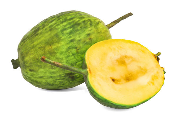 istock Feijoa and its cross-section 3d rendering with realistic texture isolated on white background 1184457172