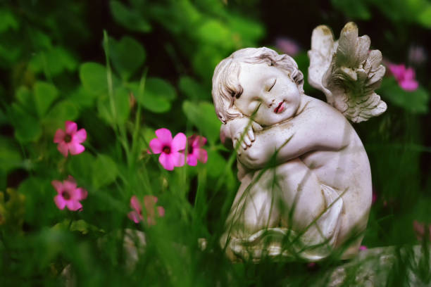 istock Close up of angel sleeping in grass 1184458588
