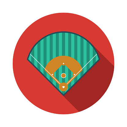 A flat design baseball icon with a long shadow. File is built in the CMYK color space for optimal printing. Color swatches are global so it’s easy to change colors across the document.