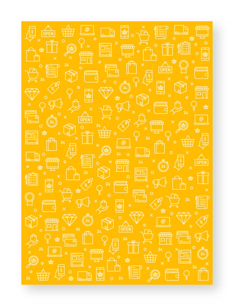 ilustrações de stock, clip art, desenhos animados e ícones de set of online shopping icons vector pattern design - print shop