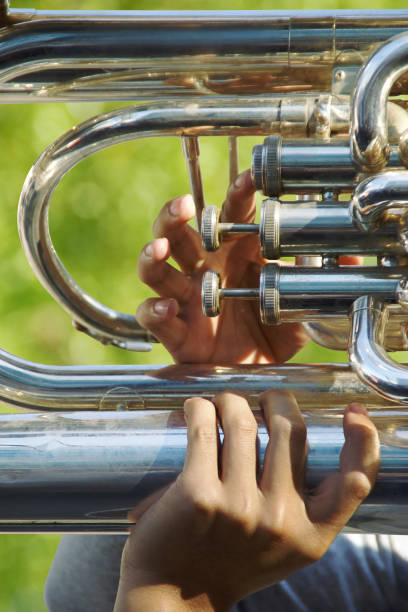 istock Musician's Hands Holding Marching Band Horn, Tuba 1184464608