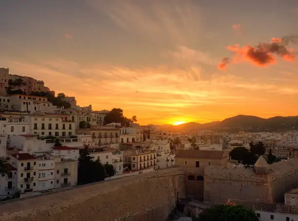 Sunset from the viewpoint of the ancient city of Dalt Vila in Ibiza,Balearic, Spain