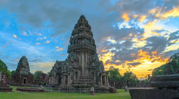 istock sunset at beautiful Phimai stone castle. 1184466950
