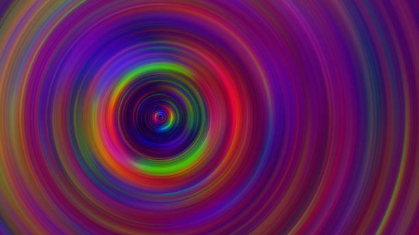 rainbow neon swirl spiral vortex holographic pattern colorful lens abstract speed motion concept fun shiny igniting blurred vibrant circle texture background retro style - prism spectrum laser rainbow imagens e fotografias de stock