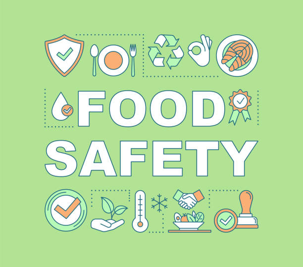 illustrations, cliparts, dessins animés et icônes de bannière de concepts de mot de sécurité alimentaire - food safety