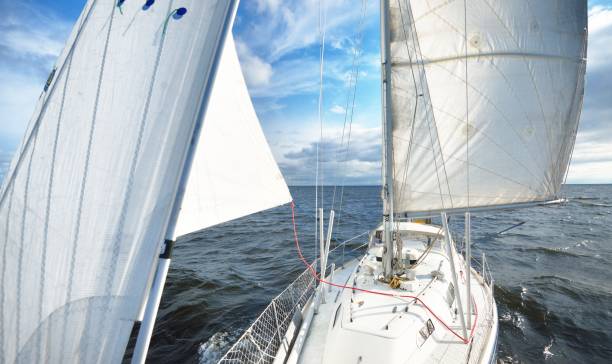 istock View from a sailboat's bow with mast and full sails 1184468696