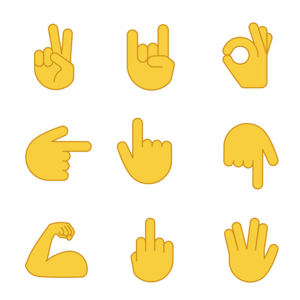 hand-geste emojis farbsymbole gesetzt - hands in the middle stock-grafiken, -clipart, -cartoons und -symbole