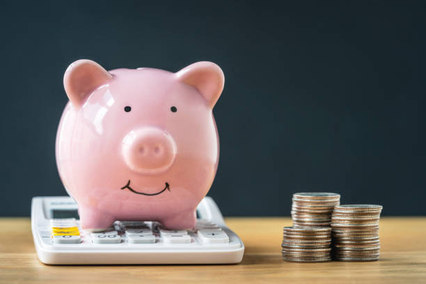 istock Piggy bank with calculator 1184469840