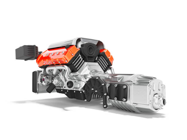 istock Car engine with air filters and manifold gearbox 3d render on white background with shadow 1184476121