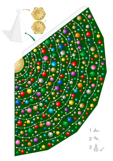 illustrazioni stock, clip art, cartoni animati e icone di tendenza di modello di carta dell'albero di natale colorato. divertimento creativo per lezioni di asilo, scuola o artigianato privato - modello semplice da ritagliare, piegare e collare. illustrazione vettoriale su sfondo bianco. - deco decoration christmas christmas tree