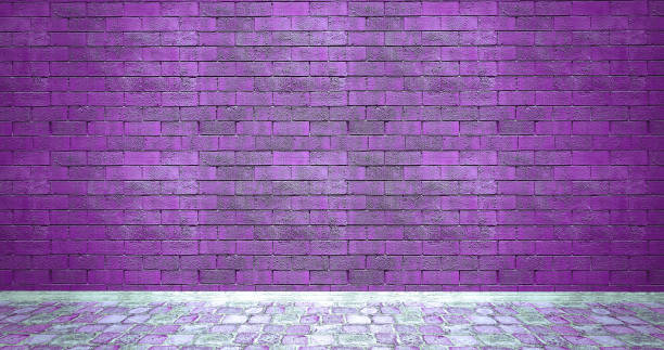 istock Purple brick wall with wooden floor - Stage light 1184479002