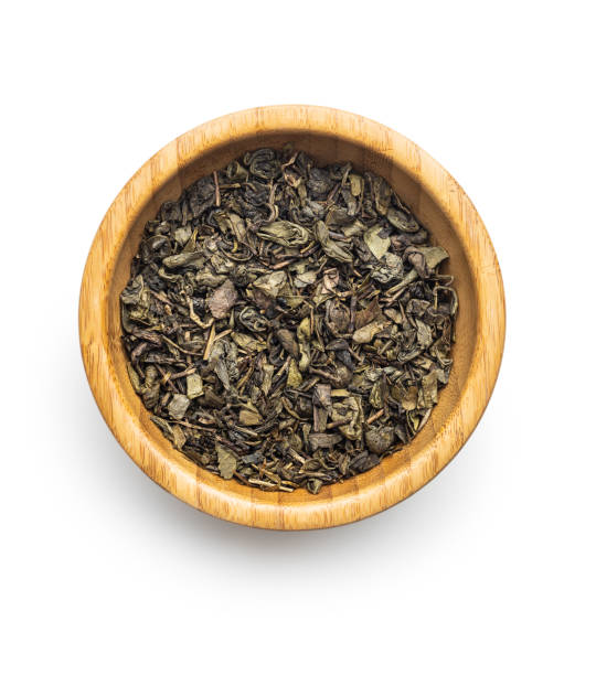 istock Dried green tea leaves. 1184480727