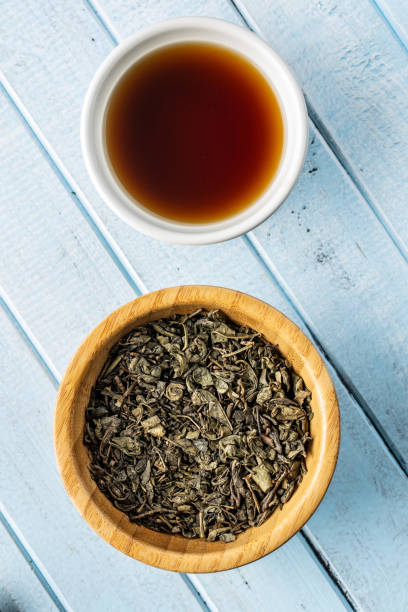 istock Dried green tea leaves. 1184480886