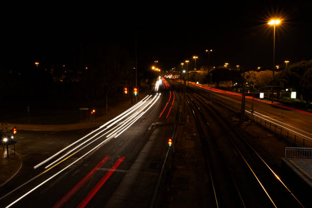 istock Red and white traffic light trails in Lisbon 1184481940
