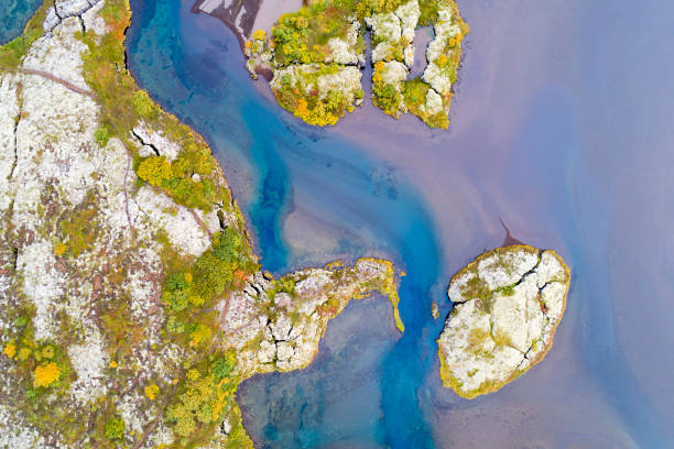 istock Lake and River in Iceland, Aerial 1184486484