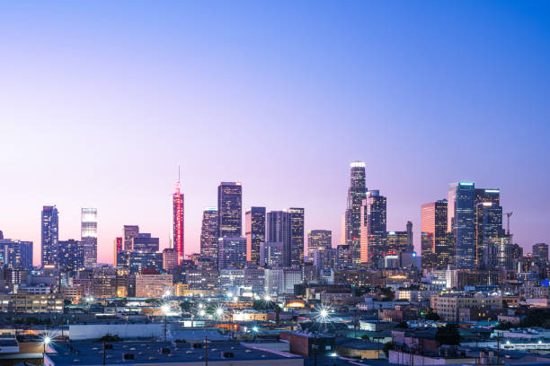 istock Downtown Los Angeles skyline at sunset 1184488200