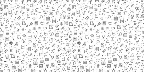 Set of Science Related Icons Vector Pattern Design Set of Science Related Icons Vector Pattern Design education patterns stock illustrations